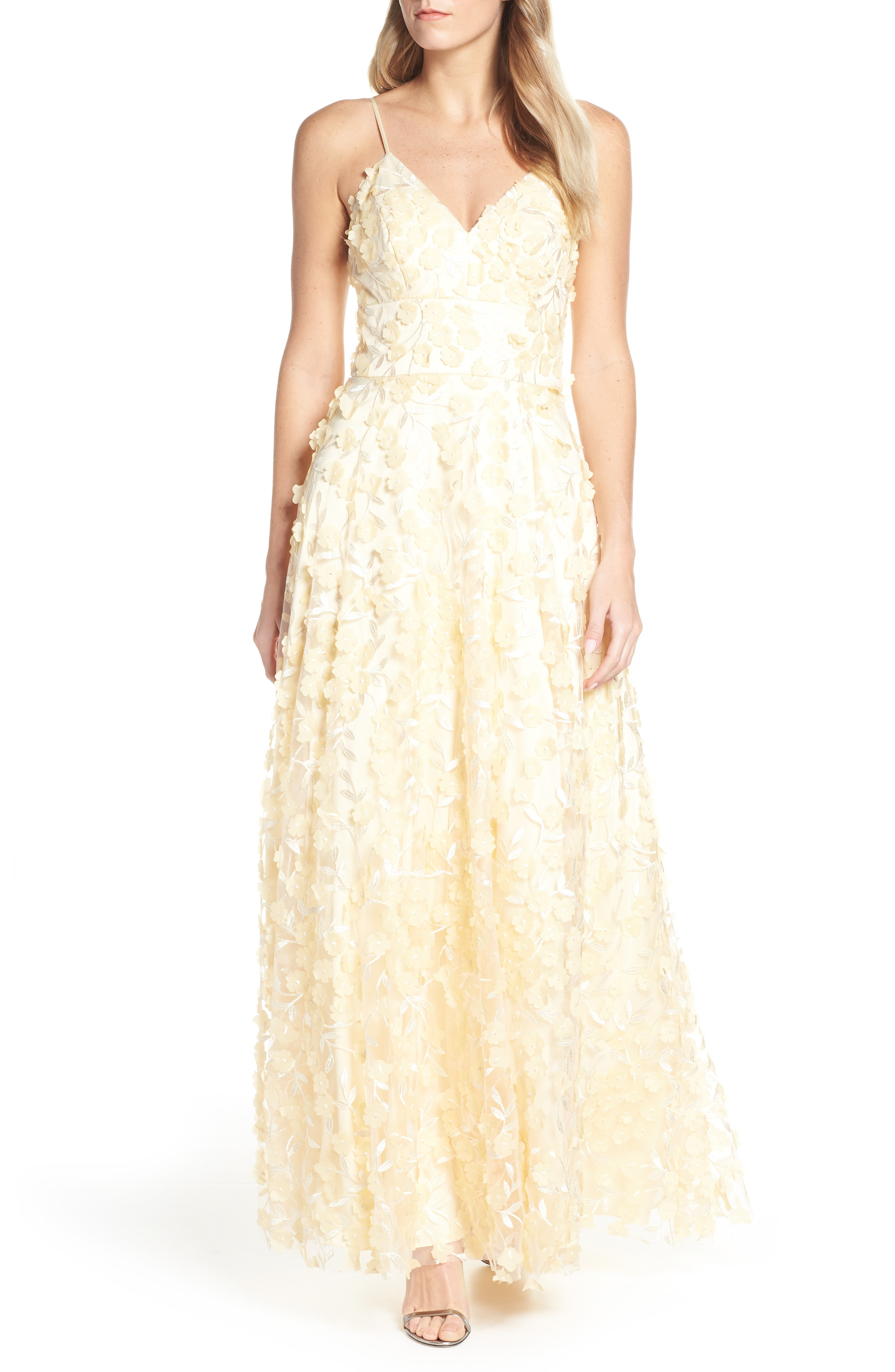 eliza j embellished floral ball gown