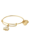 Alex And Ani Celtic Shamrock Adjustable Wire Bangle In Shiny Gold