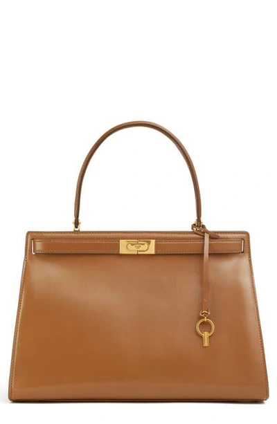 Tory Burch Lee Radziwill Smooth Crossbody Bag In Moose Brown/gold