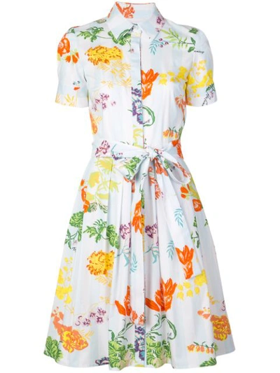 Carolina Herrera Floral Print Stretch Cotton Shirtdress In Blue