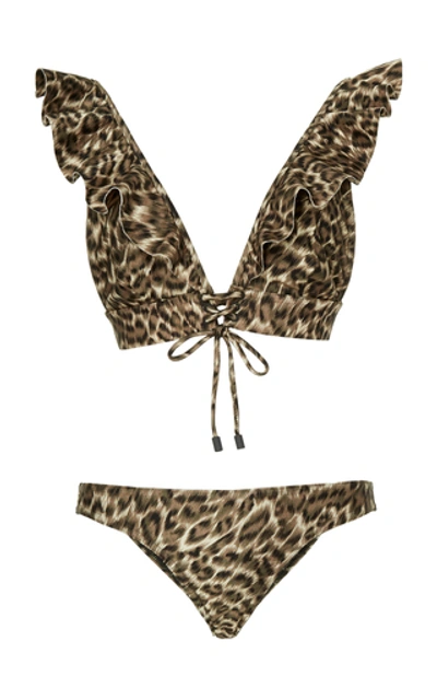 Zimmermann Suraya Frill Tie Front Bikini In Animal