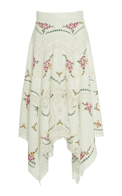 Zimmermann Allia Cross-stitch Linen Midi Skirt In White