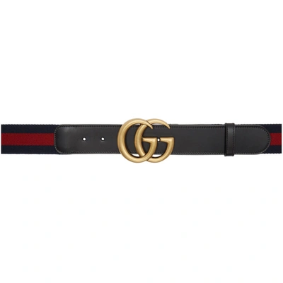 Gucci Black & Navy Gg Belt In 8632 Black