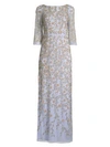 Aidan Mattox Embellished Three-quarter-sleeve Gown In Ice Perry