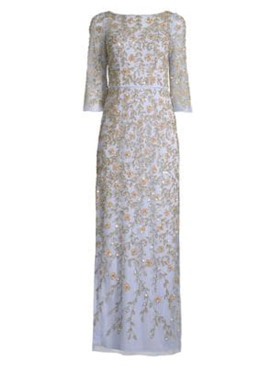 Aidan Mattox Embellished Three-quarter-sleeve Gown In Ice Perry