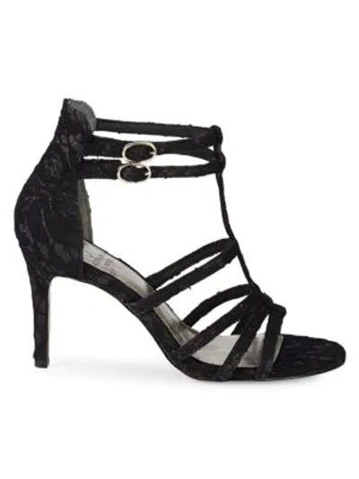 Adrianna Papell Ari Floral Lace Sandals In Black