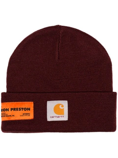 Heron Preston Bordeaux Red X Carhartt Crystal Logo Beanie