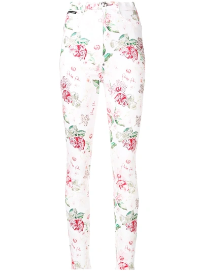 Philipp Plein Embellished Rose Print Jeans In White