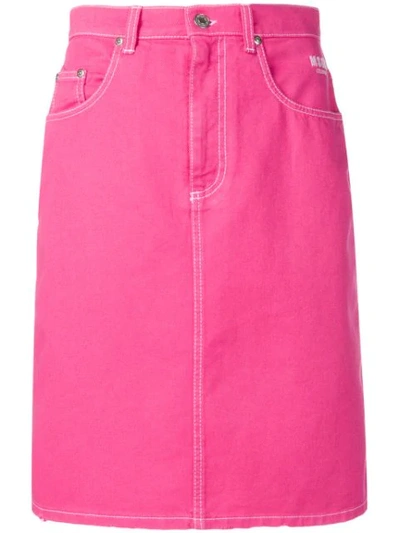 Msgm Contrast Stitch Denim Skirt In Pink