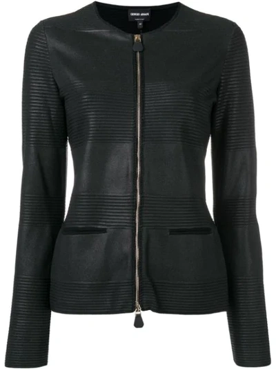 Giorgio Armani Textured Stripe Faux Leather Jacket In Black