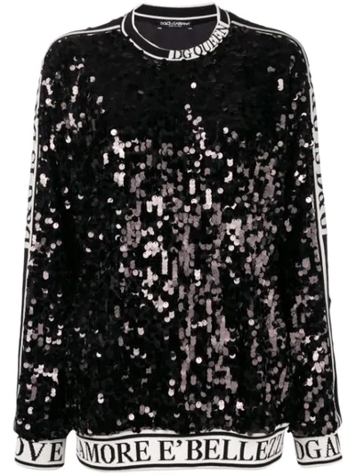 Dolce & Gabbana Sequin Slogan Sweatshirt In Black