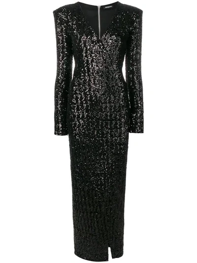 Balmain Sequin Wrap Maxi Dress In Black