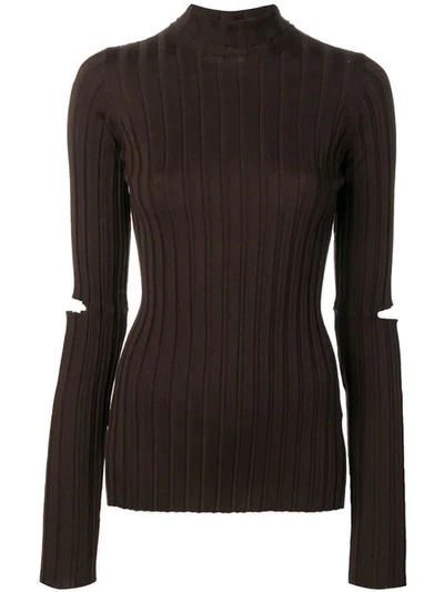 Helmut Lang Slash Ribbed Knit Sweater In Chocolate