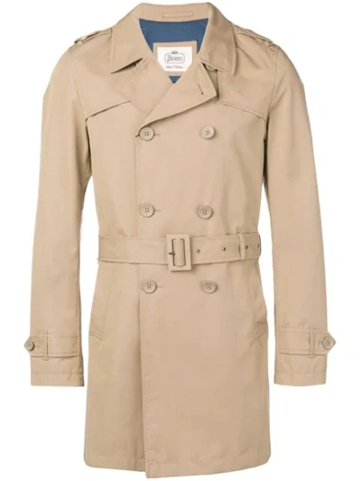 Herno Double Breasted Trench Coat In Neutrals