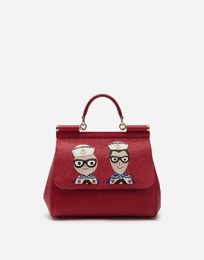 Dolce & Gabbana Medium Sicily Handbag In Dauphine Calfskin With Designers' Patches In Red