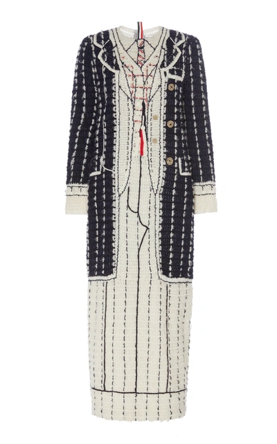 Thom Browne Trompe L'oleil' Crochet Suit Dress In Black/white
