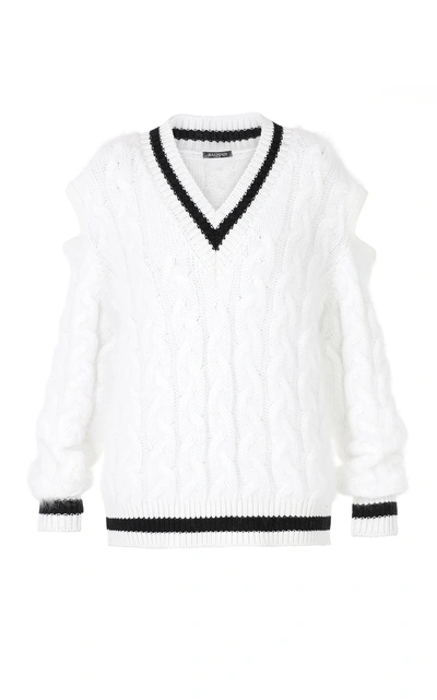 Balmain Cutout Cable-knit Wool-blend Sweater In White