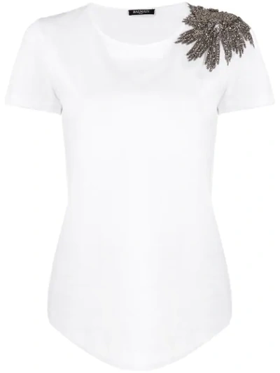 Balmain Embellished Cotton T-shirt In White