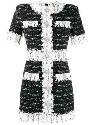 Balmain Cotton-blend Tweed Minidress In Black/white