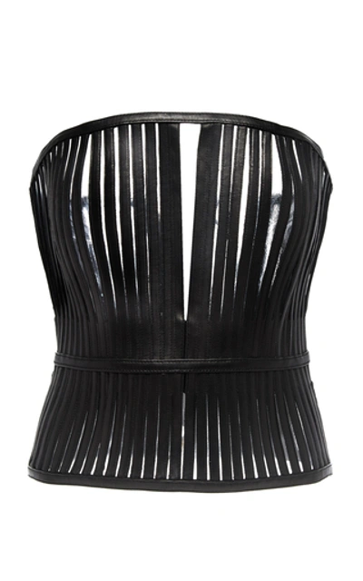 Balmain Cutout Leather Corset In Black