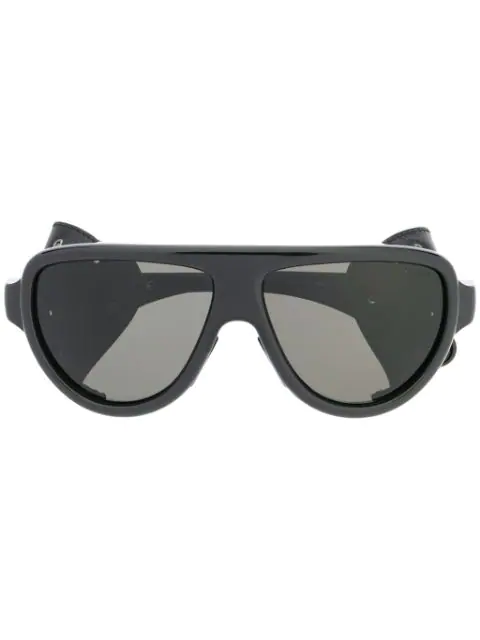 Moncler Aviator Wrap-around Sunglasses In Black | ModeSens