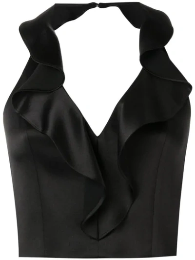 Alice And Olivia Frill Neck Blouse In Black