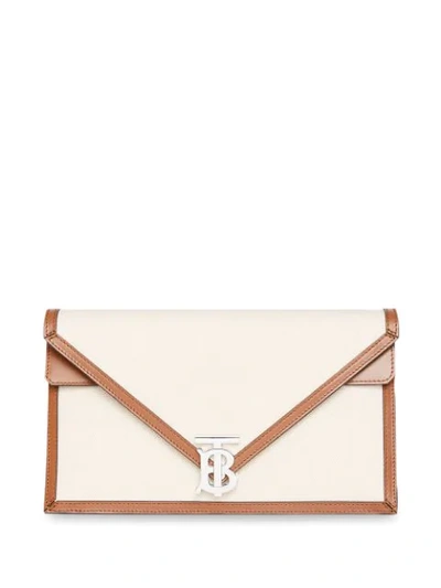 Burberry Small Canvas And Leather Tb Envelope Clutch In Neutrals