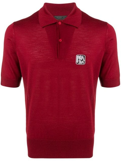 Prada Intarsia Knit Polo Shirt In Red