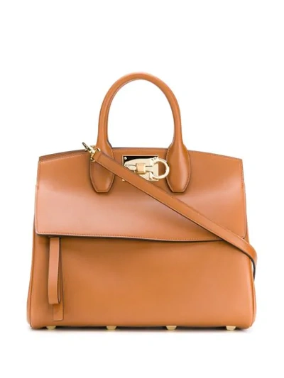 Ferragamo Medium Studio Tote Bag In Brown