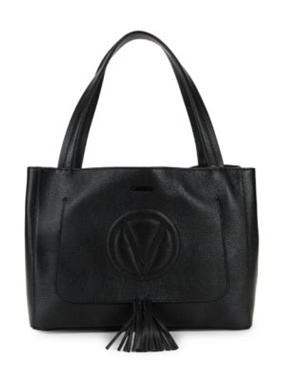 Valentino By Mario Valentino Ollie Grained Leather Tassel Tote In Black