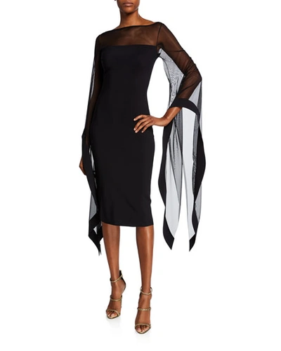 Chiara Boni La Petite Robe High-neck Sheer Wing-sleeve Cocktail Dress In Black