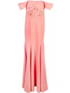 Marchesa Notte Off-the-shoulder Crepe Gown W/ Draped-bodice & Beaded Embroidery In Pink
