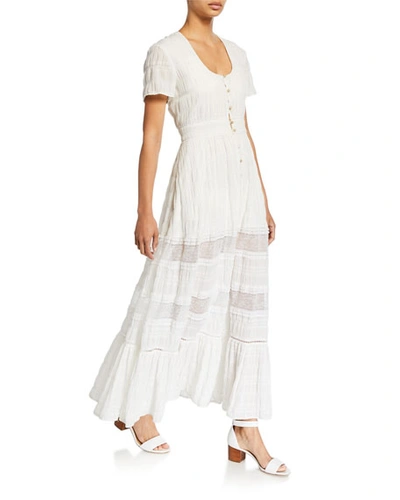 Jonathan Simkhai Lace Combo Front-slit Maxi Dress In White