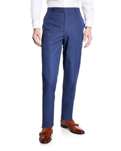 Ambrosi Napoli Men's Flat-front Twill Trousers In Navy