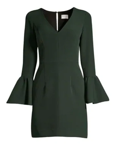Milly Italian Cady Morgan Bell-sleeve Sheath Dress In Forest Black
