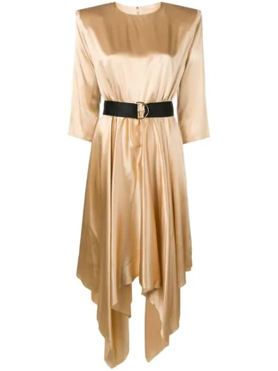 Federica Tosi Belted Satin Dress In Gold