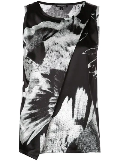 Ann Demeulemeester Abstract Print Wrap Vest In Black