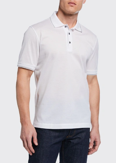 Brioni Men's Tipped Pique Polo Shirt In White