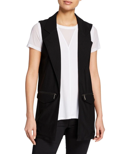 Anatomie Knit Long Zipper-pocket Vest In Black