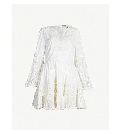 Alexis Norwa V-neck Tiered Eyelet & Lace Mini Dress In White