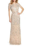 Mac Duggal Military Style Fringe Sheath Gown In Platinum