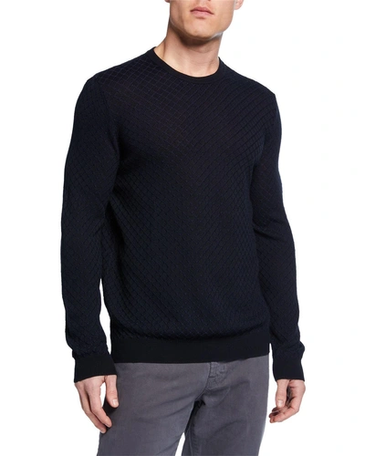 Emporio Armani Men's Horizontal Weave Crewneck Sweater In Navy