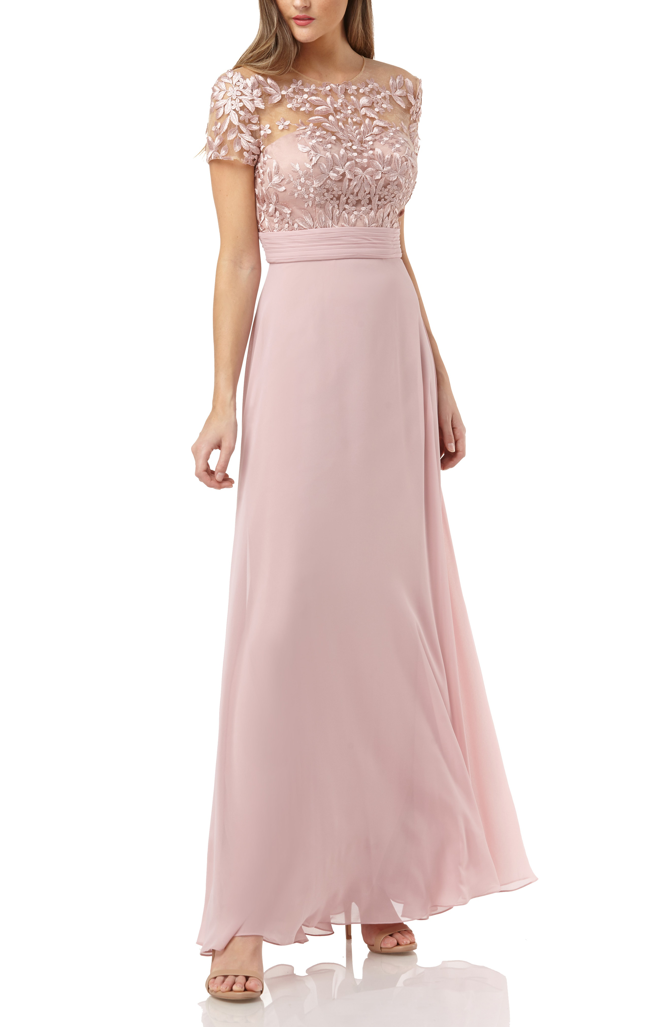 js collections illusion embroidered capelet gown