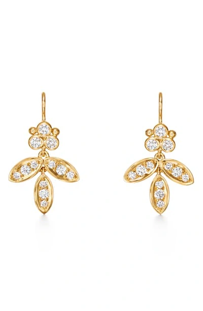 Temple St Clair 18k Yellow Gold Foglia Diamond Drop Earrings