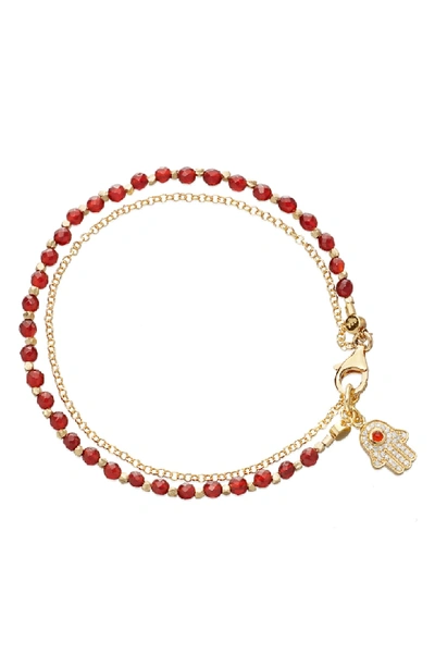 Astley Clarke Hamsa Red Agate Biography Bracelet In 18k Gold-plated Sterling Silver In Yellow Gold/ Red Agate