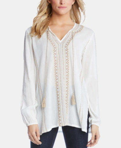 Karen Kane Cotton Embroidered Tunic In Off White