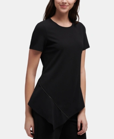 Dkny Zipper-trim Asymmetric Top In Black