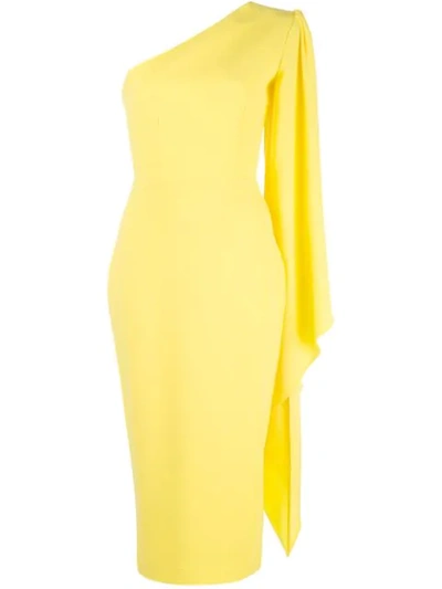 Alex Perry Finley-satin Crepe One Shoulder Midi Dress In Yellow
