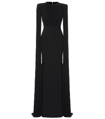 Alex Perry Knox-satin Crepe Long Sleeve Drape Gown In Black