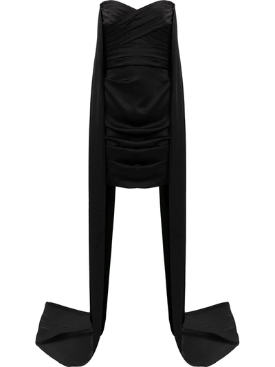 Alex Perry Tristan-satin Crepe Strapless Cape Mini Dress In Black